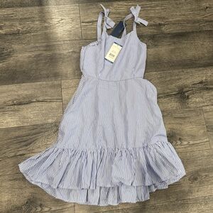 Habitual Blue & White Striped Tie-Shoulder Dress